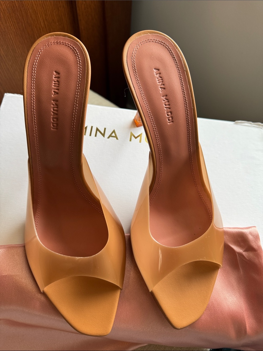 Amina Muaddi Alexa Glass Slipper, size 38, Latte color - Picture 7 of 9
